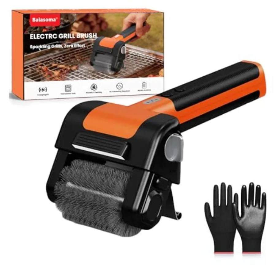 

Cordless Electric Grill Brush with Reinforced Wire Bristles Detachable Head and LED Light for Outdoor BBQ Grill Grate Cleaning
