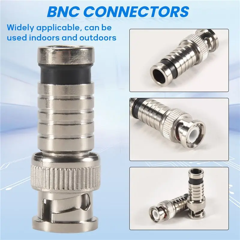 N82R 20 Pcs BNC Compression Connector 75 Ohm Coupler With Copper Pin For RG58-59 Crimper Video Plug Extension Coaxial Cable