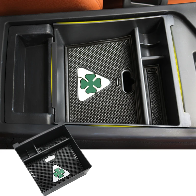 حقيبة تخزين فتحة مقبض الباب، صينية صندوق مسند الذراع لوحدة التحكم المركزية لألفا رومو جوليا، لوازم تخزين السيارة الداخلية #4