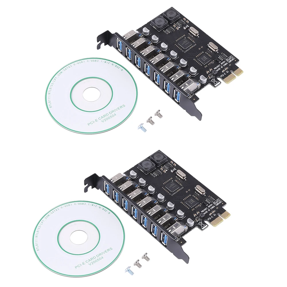 

2 адаптера карты расширения USB 3.0 PCI-E, 7 портов, адаптер-концентратор USB 3.0, внешний удлинитель PCI-E, карта PCI Express для настольных ПК