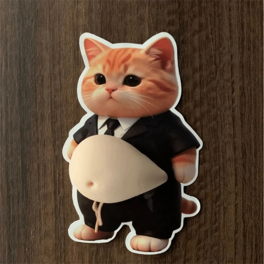 2Pcs New Soft Silicone 3D Cat Belly Stickers Self-Adhesive Cartoon Kitten Animal Decals Soft Belly Sticker Laptop Decal