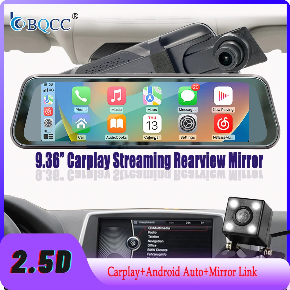 

BQCC 9.36" 2.5D Screen Car DVR Carplay Android Auto WIFI GPS Dash Cam BT touch screen FM Stream RearView Mirrorlink AUX/BT/SPK