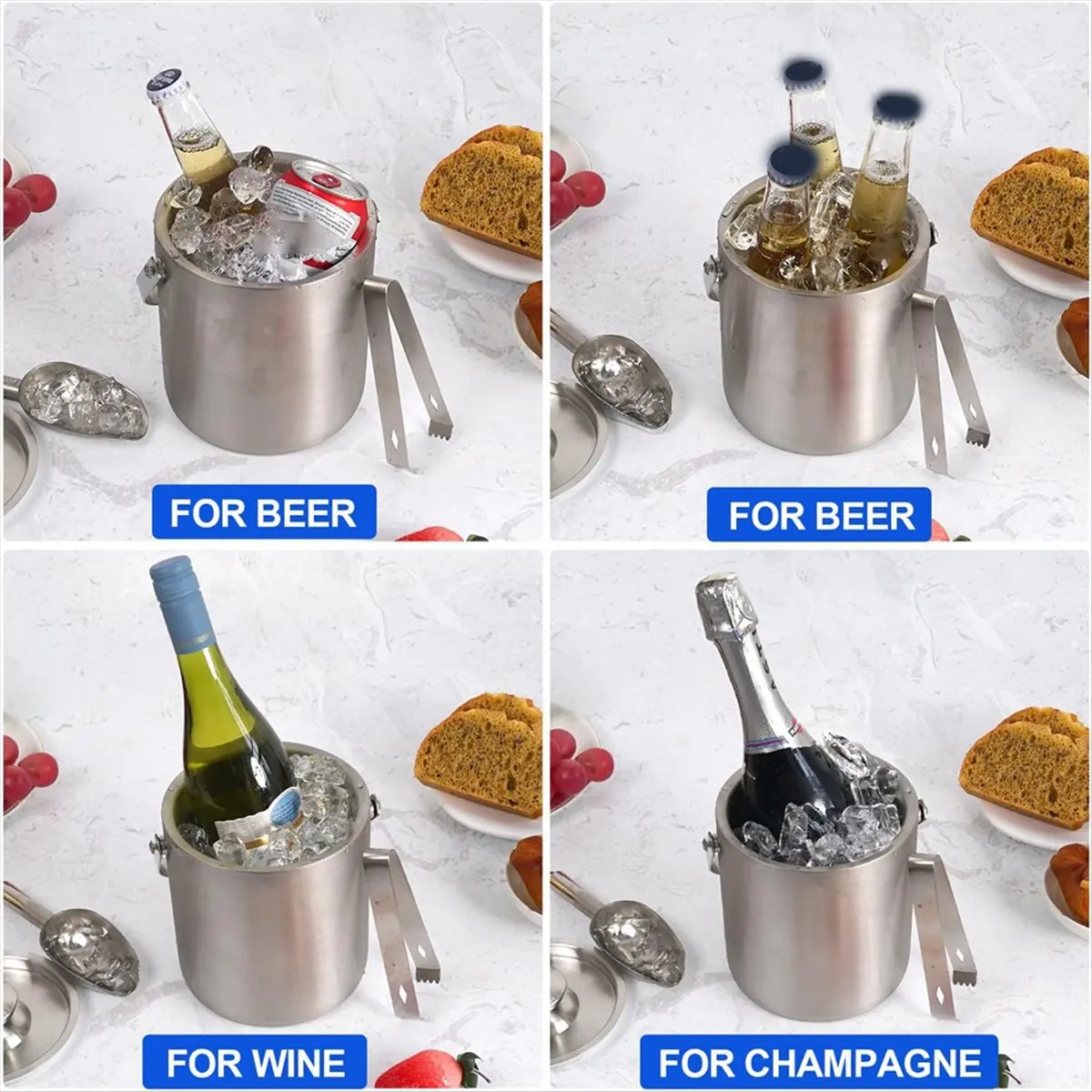 

*Ведро для льда ESTR с крышкой и щипцами — хорошоизолированная нержавеющая сталь — идеально подходит для коктейлей, вечеринок, охлаждения вина, 2 л.