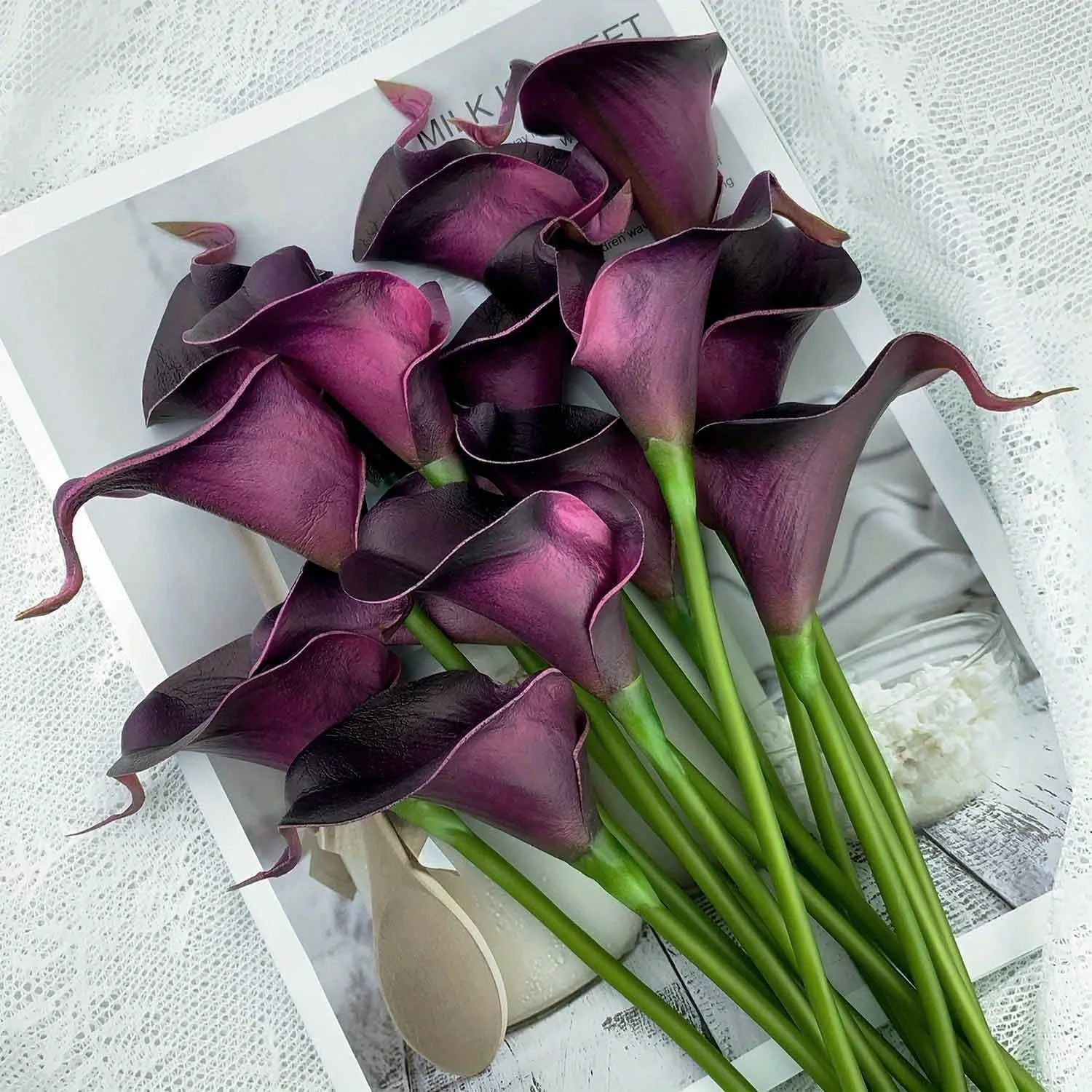 6 Stück Künstliche Calla-Lilien aus PU, Kunstblumen für Hochzeitssträuße, DIY-Blumendekoration für Innenräume, Zuhause, Büro und Tischdekoration – Detail 4