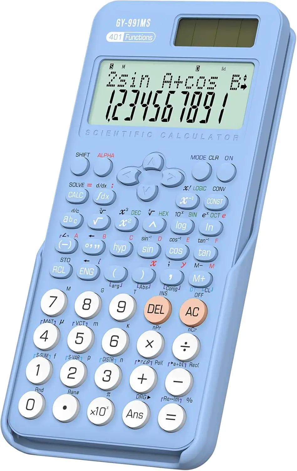 

401 Functions Scientific Calculator with 2-Line Display, Solar Battery Dual Power, Sliding Cover for School Students