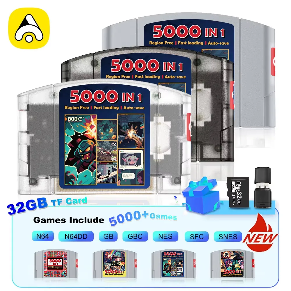5000 In 1 Game Card For Nintendo 64 Retro Video Game No Region Restriction Automatic Save Backup Game Cartridge For N64