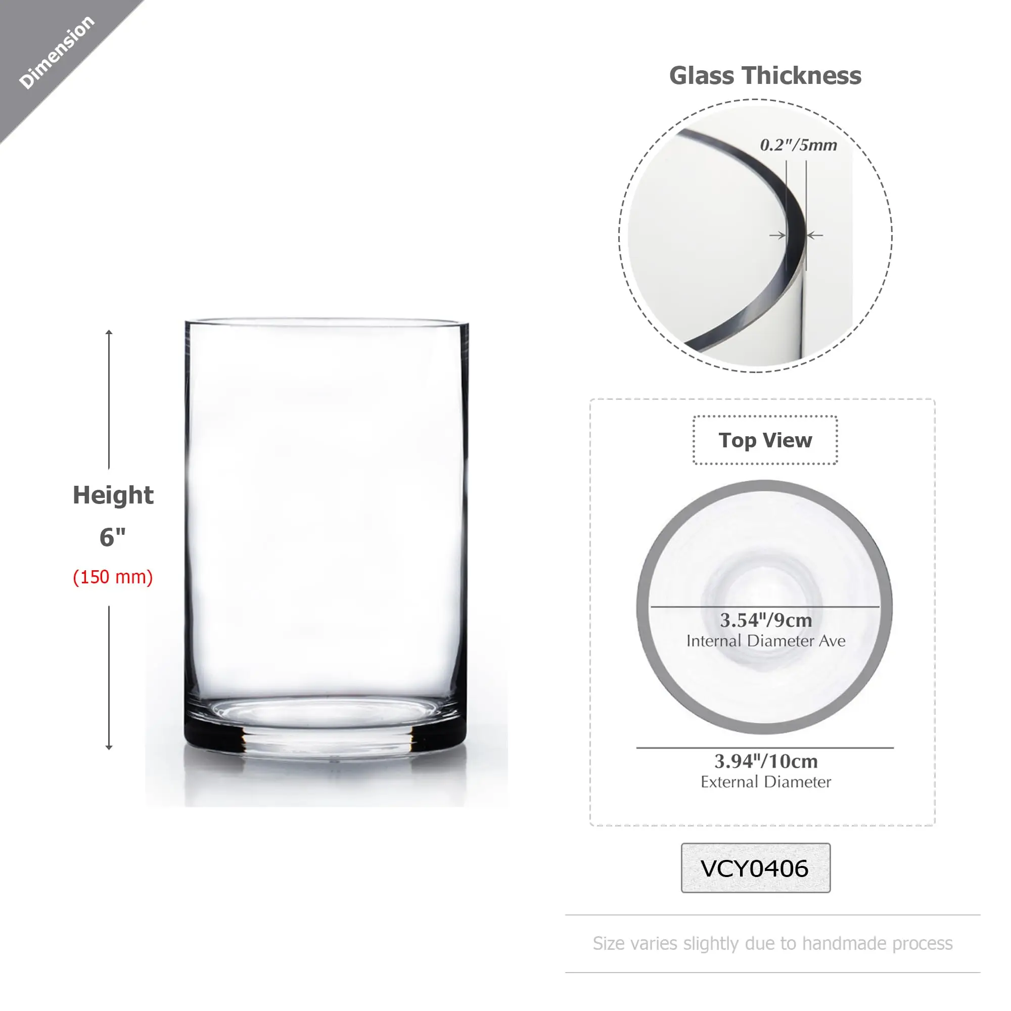 Quality Thick Weighted Clear Cylinder Glass Vases, 4
