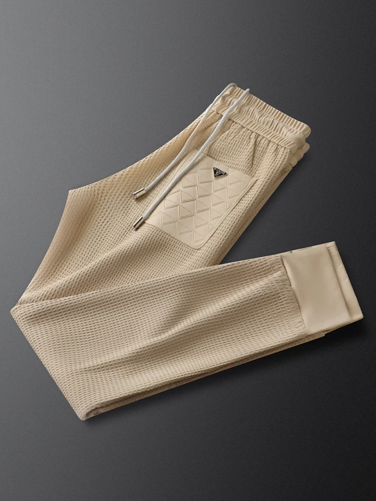 

Спортивные брюки цвета хаки, мужские повседневные брюки с эластичной резинкой на талии, мешковатые брюки, молодежная ткань из полиэстера с манжетами по подолу