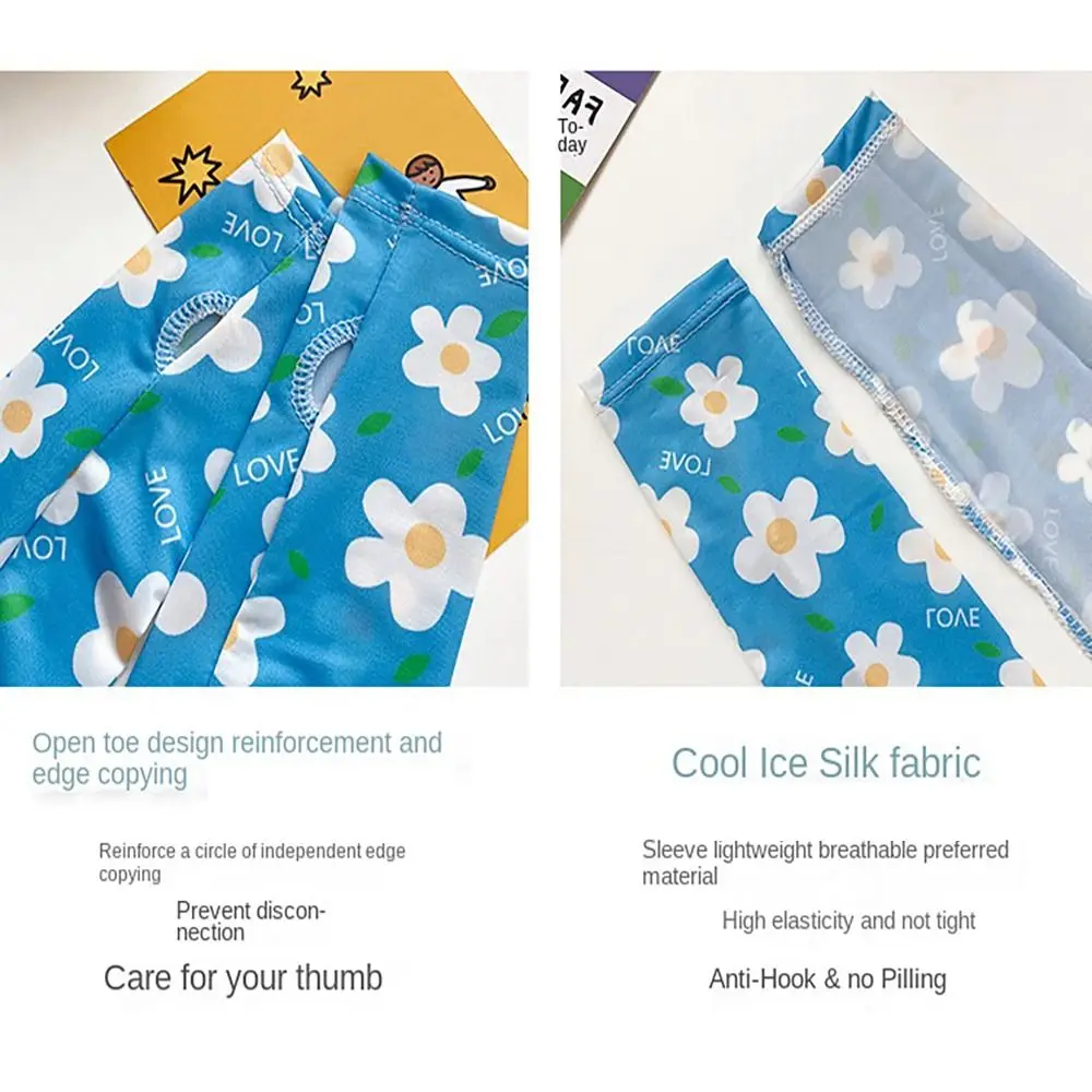 UV Protection Sun Protection Arm Sleeves Cartoon Ice Silk Breathable Long Arm Cover Elastic Beach Sleeve Kids