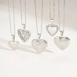 Vnox Never Fade Silver Color Stainless Steel Women Locket Pendant, Openable Heart Pendant Necklaces, Life Tree Floral Collar