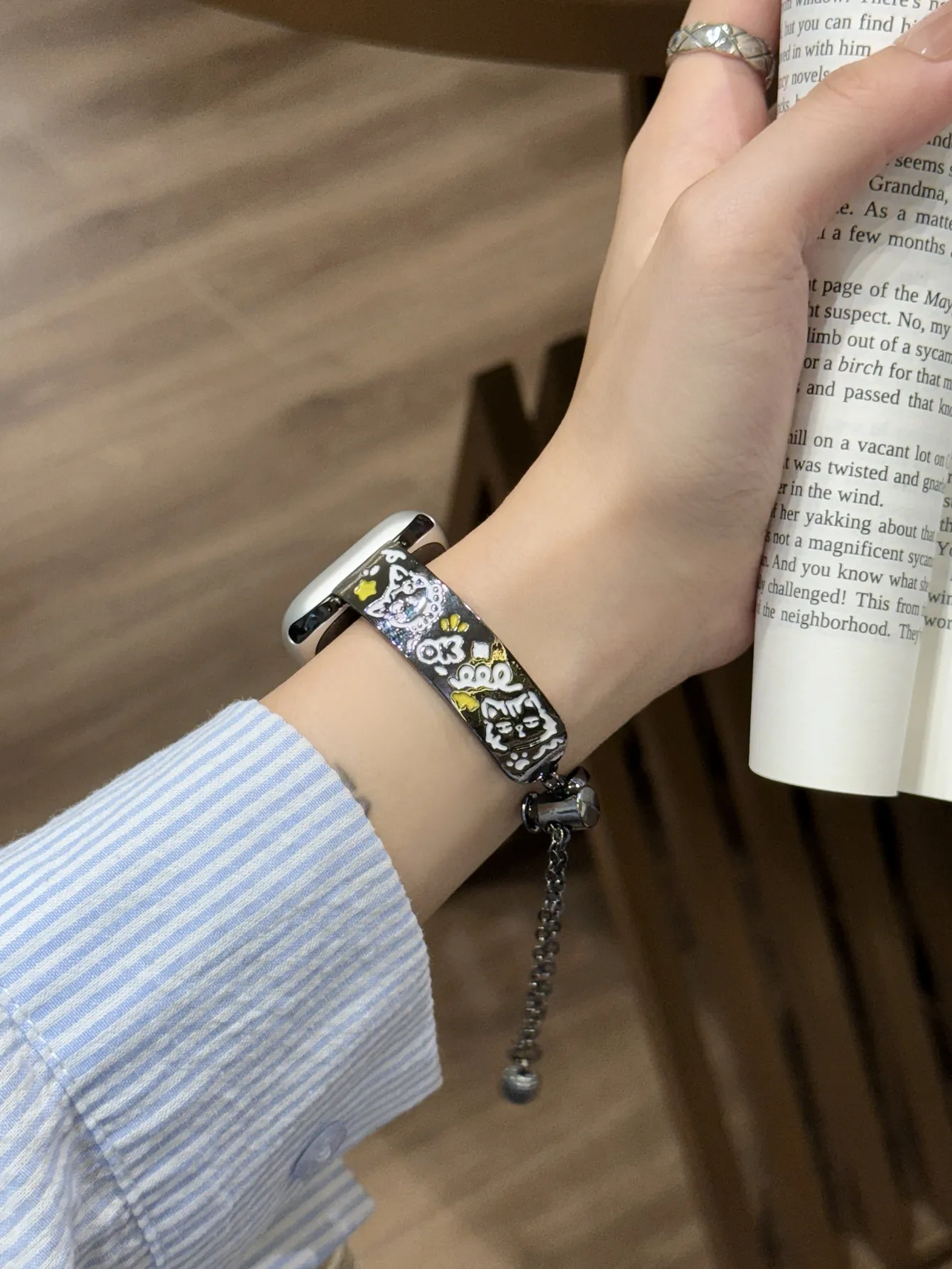 Металлический гибкий браслет с граффити Cat для Apple Watch Band 10S 42/46 мм 49Ultra SE, регулируемый ремешок-цепочка для Iwatch 38/41/45 40/44