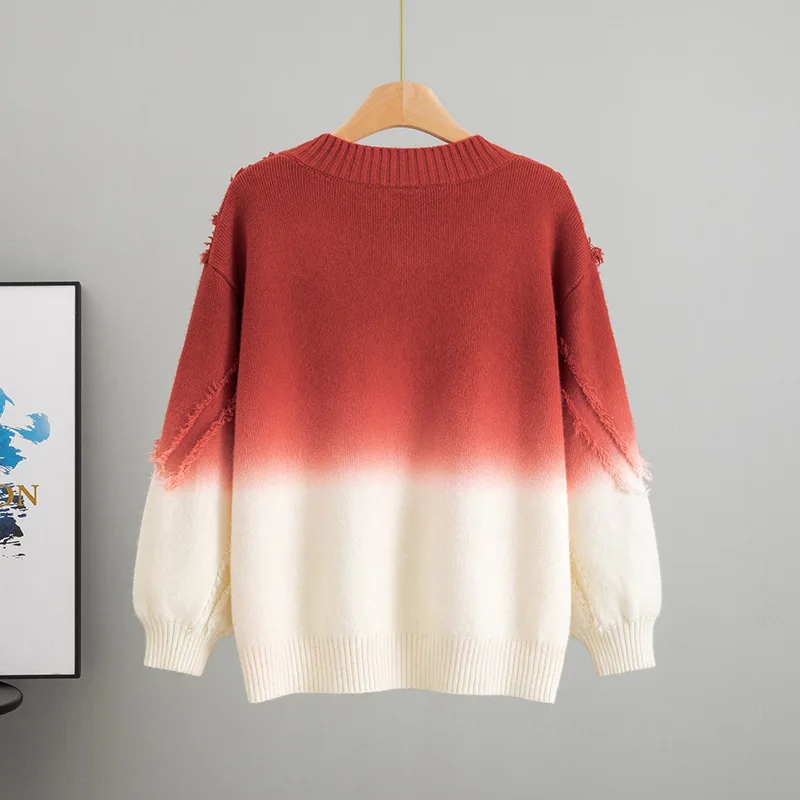 스웨터 여성 풀오버 니트 탑 태슬 V넥 패치워크 풀오버 니트 탑 오피스 레이디 니트웨어 점퍼 가을 겨울