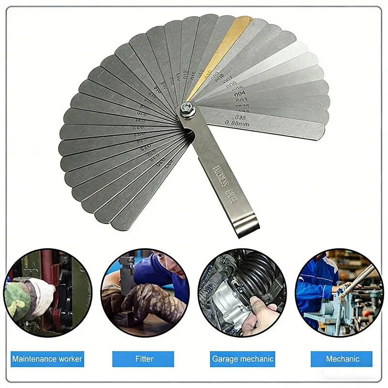 High Precision Stainless Steel Feeler Gauge 32 Blades 0.04-0.88mm Metric Imperial Gap Measuring Tool for Auto Repair Mechanical