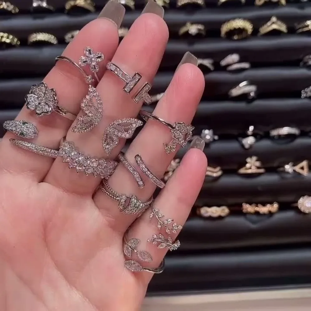 

Кольцо женское с цирконом, невыцветающее, открытое, медное, кольцо с бабочкой, смешанная партия, 10 шт., один комплект