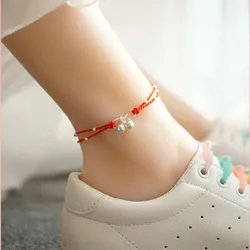 Summer Simple Retro Ethnic Style Anklet Female Bell Sexy Department Student Korean Ankle Red Rope Palace Bell Girl Accessories