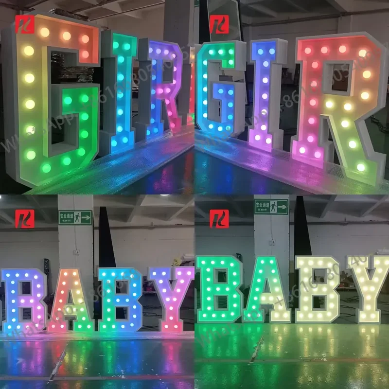 Kexian Custom Metal Large Gender Reveal Party Supplies Oh Baby 5ft 4ft Marquee Letters LED Light up Giant Letter