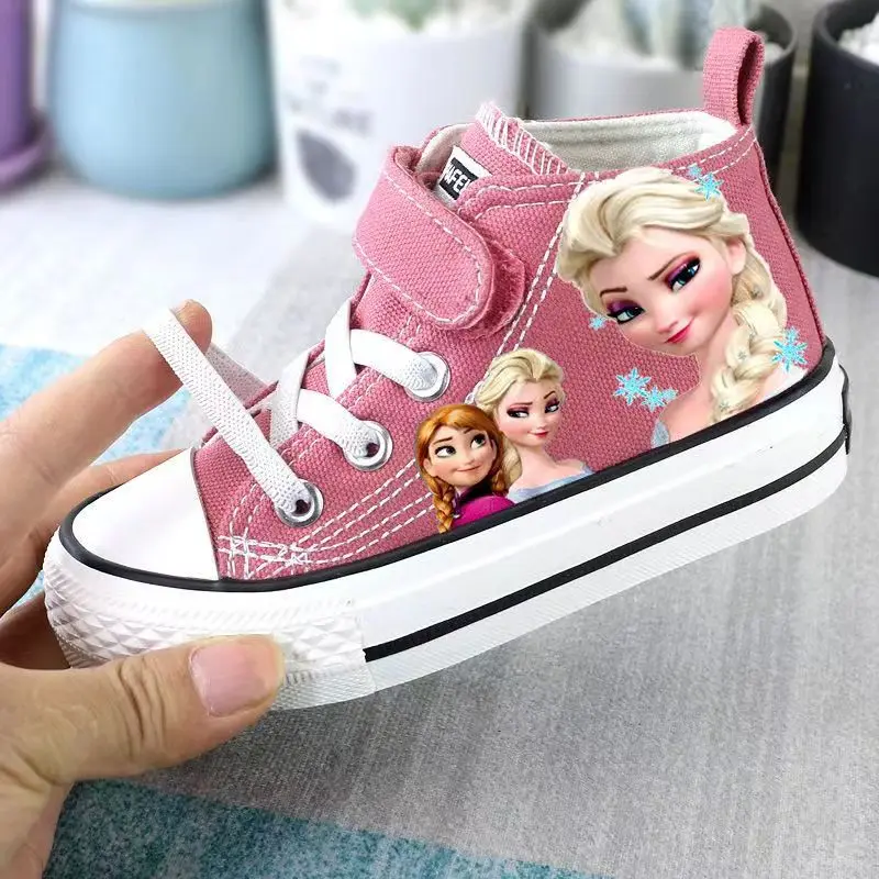 Disney New Girls Kids Canvas Shoes Children Cartoon Canvas Shoes Frozen Student Flat Non-Slip Sneakers Girls Princess Shoes