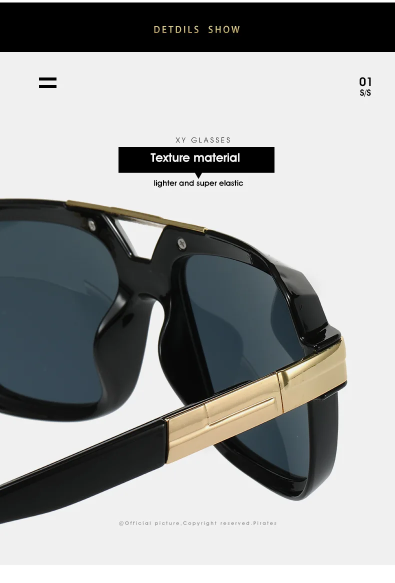 Retro Sonnenbrille Männer Quadratischen Stil Doppel Strahl Pilot UV400 Sonnenbrille Mode – Detail 10