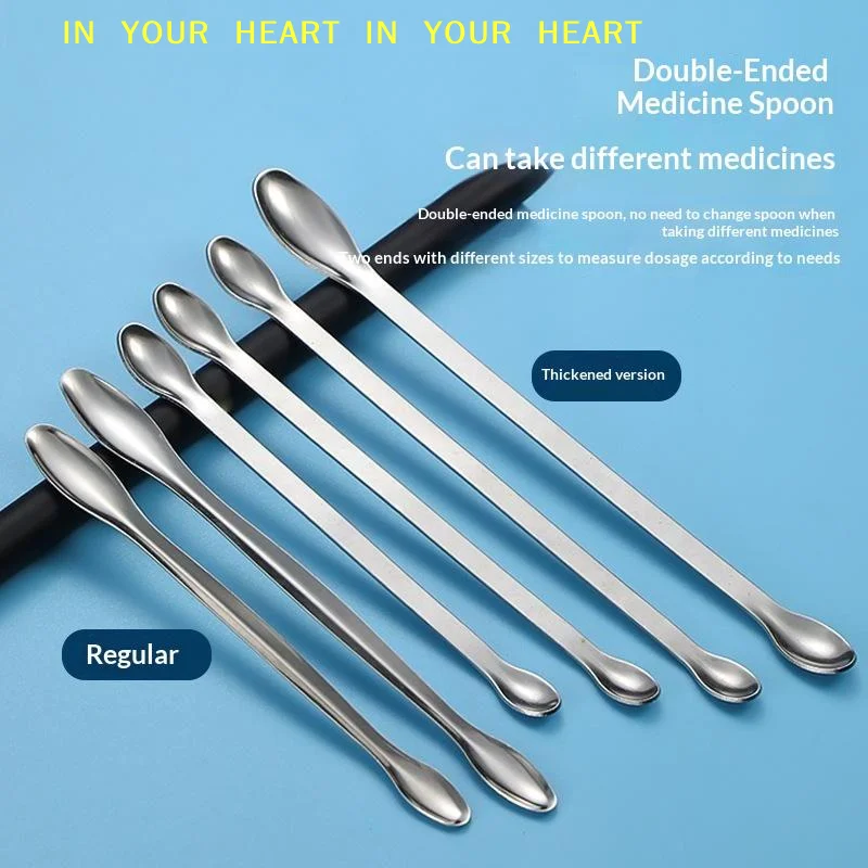 【X】Stainless Steel Double-ended Medicinal Measuring Spoon Lightweight Portable for Travel Medicine Taking Lab Pharmacy Use