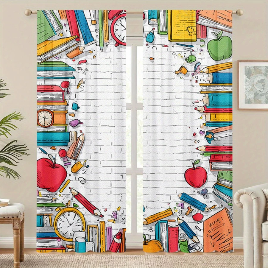 2PCS Digital Printed Curtains, Stationery Paradise Pattern, Beautiful Window Drapes for Living Room Bedroom Home Decor
