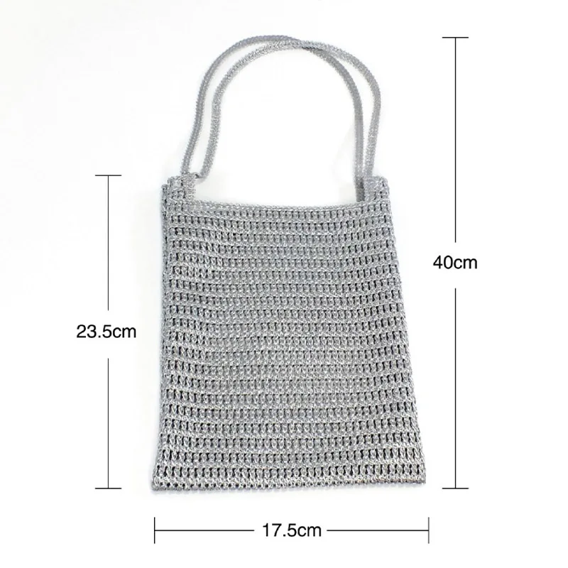 Fashionable ladies' multi-functional small silver bag luxury designer silver net woven small mixed material large capacity hand