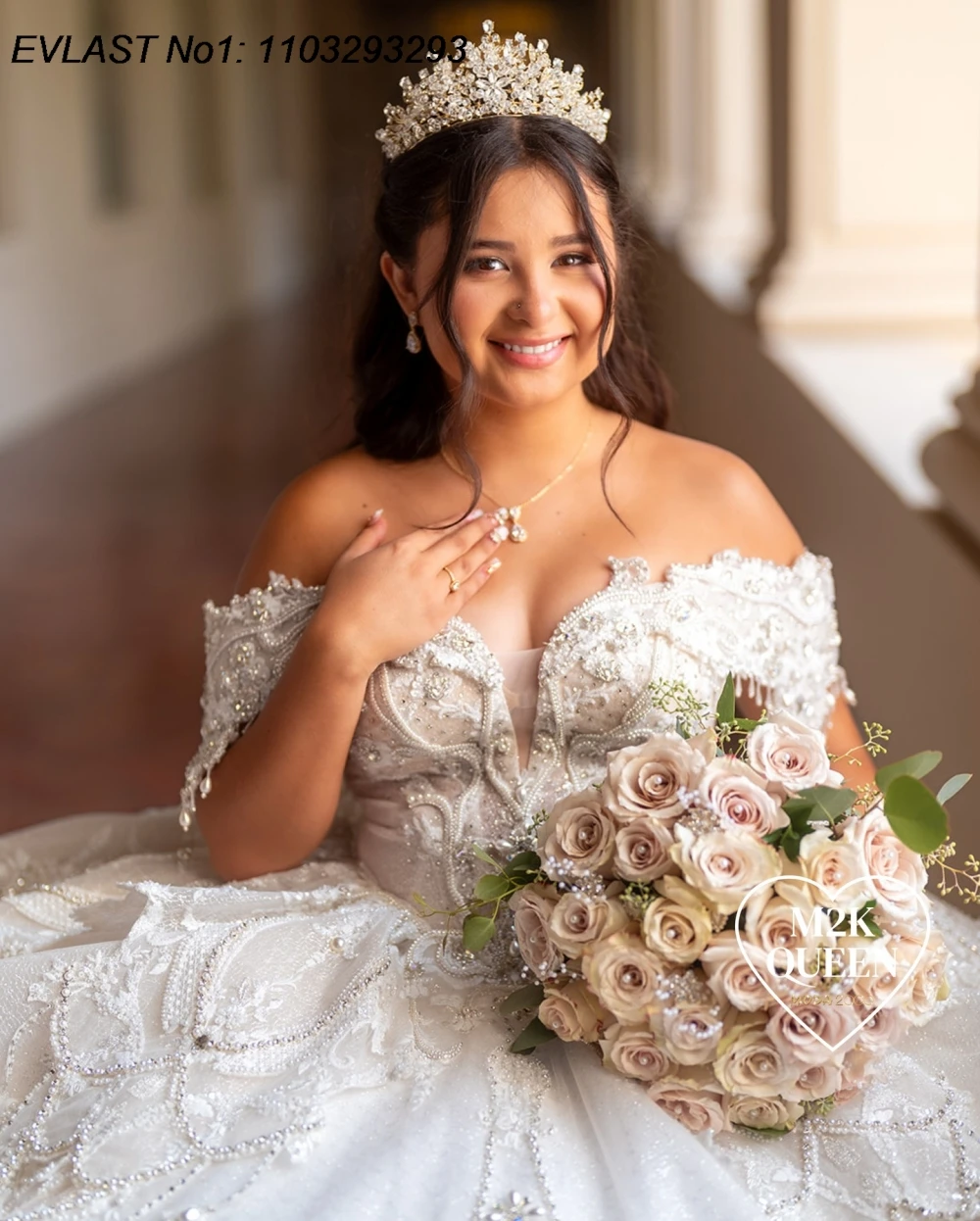 EVLAST Customized Mexican White Quinceanera Dress Ball Gown Lace Applique Beading Bow Sweet 16 Vestidos De 15 Anos E1QN991