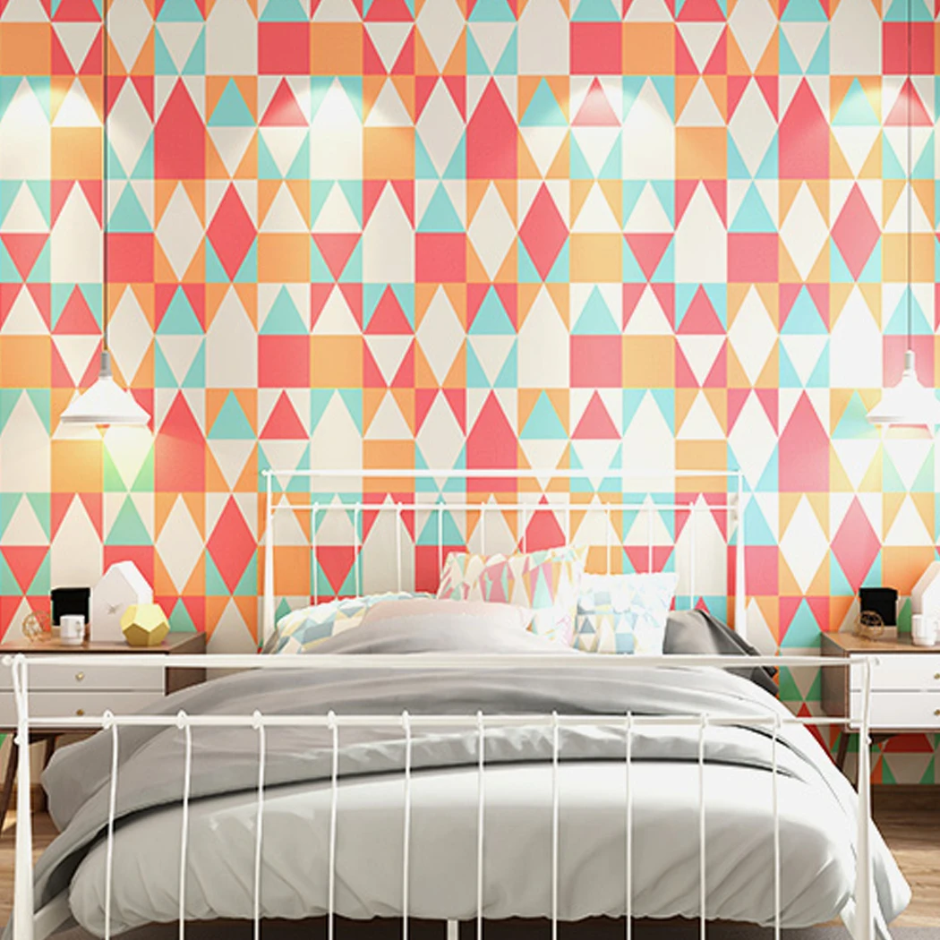 

Blue Geometric Lattice Wallpaper for Living Room Bedroom Modern Design Stripes Triangles Pattern Wall Paper Roll Nordic