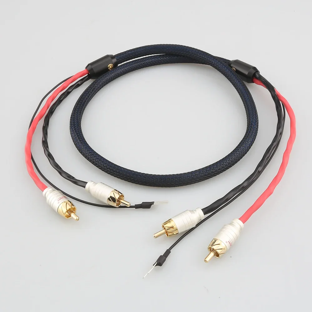 

A10 HIFI Audio 2RCA Cable with Ground Wire Audio Phono Tonearm Cable LP Vinyl Record Player Amplifier Chassis Gold Plated plug
