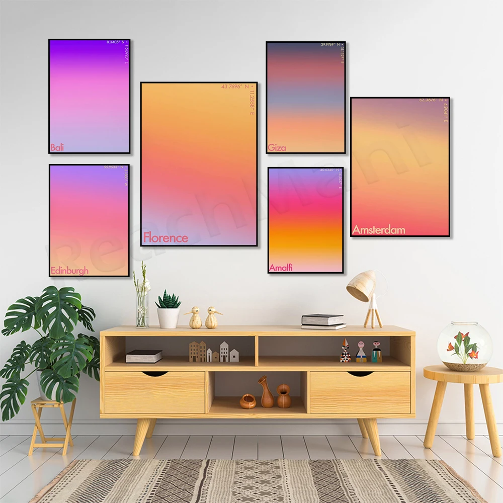 Bali, Florence, Berlin, Edinburgh, Amsterdam, Barcelona, Copenhagen, Giza sunset city travel aesthetic poster, sunset print