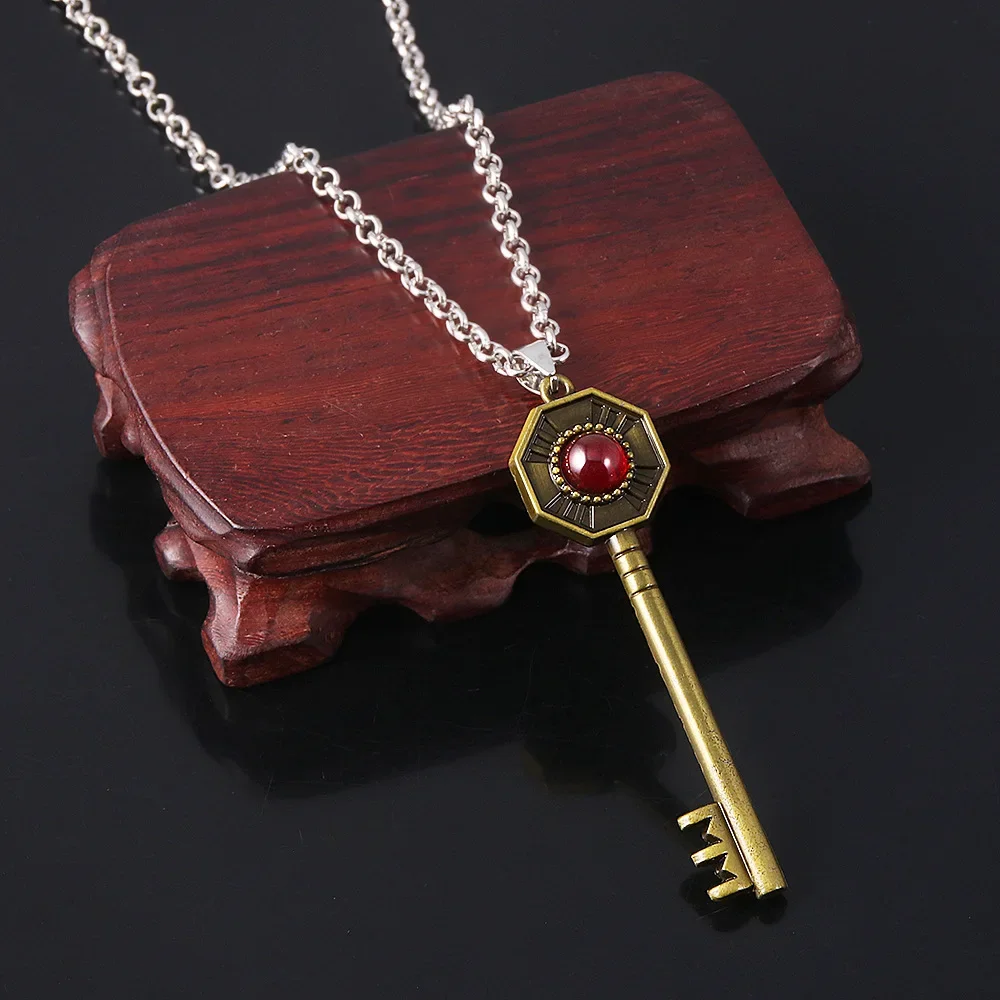 6.6×1.9CM Key Pendant Kujo Jotaro Sliver Long Chain Coppery Necklace Star Platinum Fashion Jewelry Dark Gemstone Accessories Toy