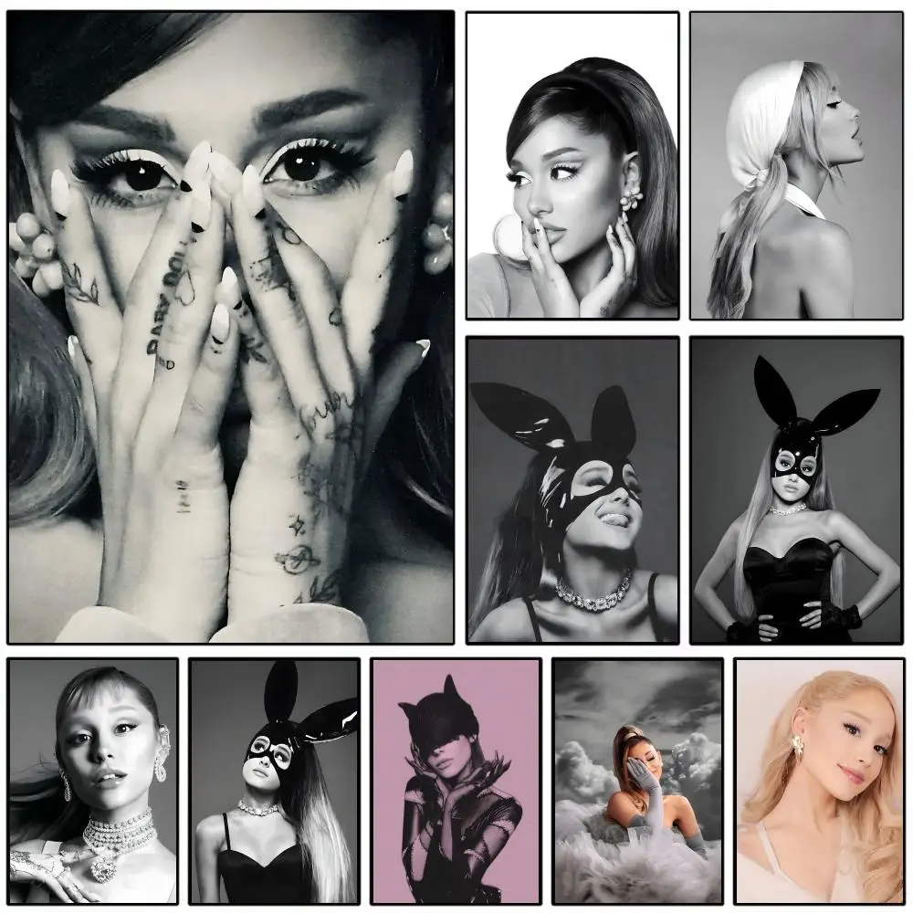 1PC Pôster da Famosa Cantora A-Ariana Grande, Adesivo Artístico à Prova d'Água, Decoração de Parede para Cafeteria