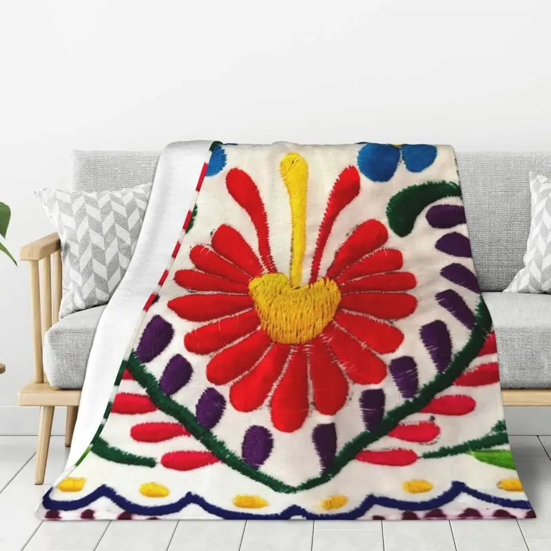 

Custom Print Mexican Butterflies Flower Otomi Embroidery Pattern Blankets Breathable Soft Flannel Winter Throw Blanket Bedroom