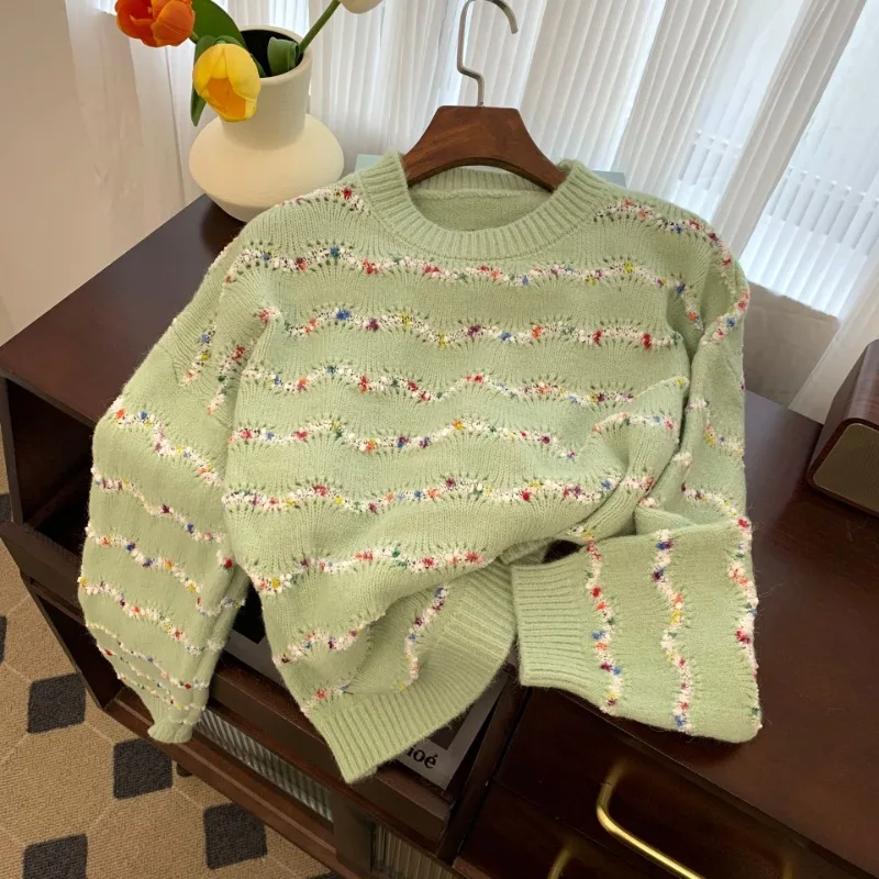 

Western-style Lazy Wind Pullover Sweater Top Girl Temperament Routine Casual Sweater in Autumn and Winter