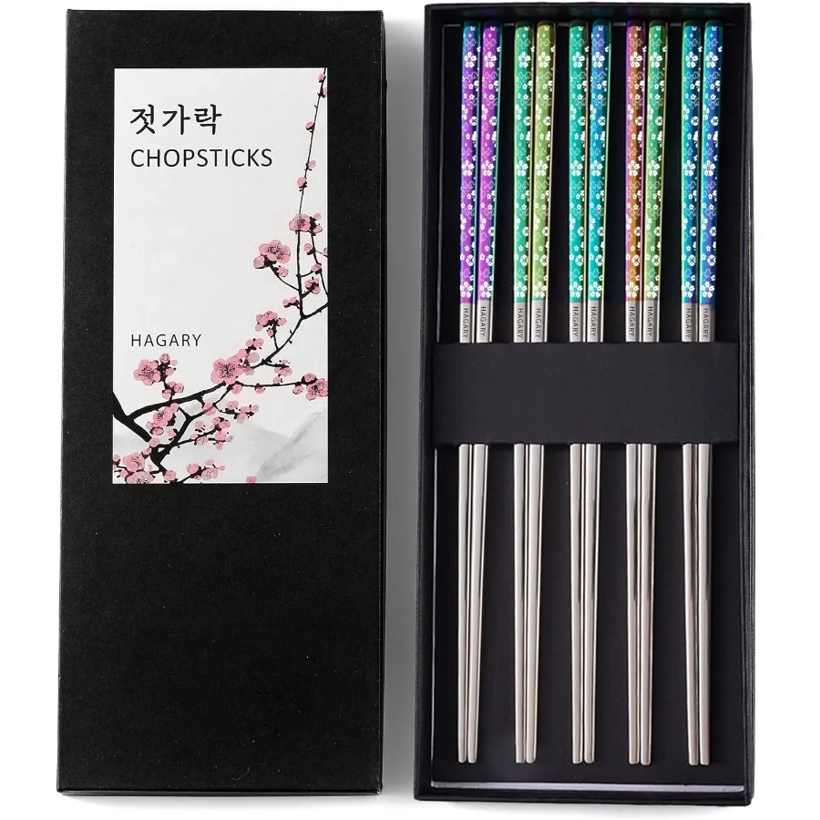 

Палочки для еды Hagary Cherry Blossom Rainbow, металлические палочки для еды, многоразовые, разработанные в Корее, японский стиль, нержавеющая сталь 316 18 10 N