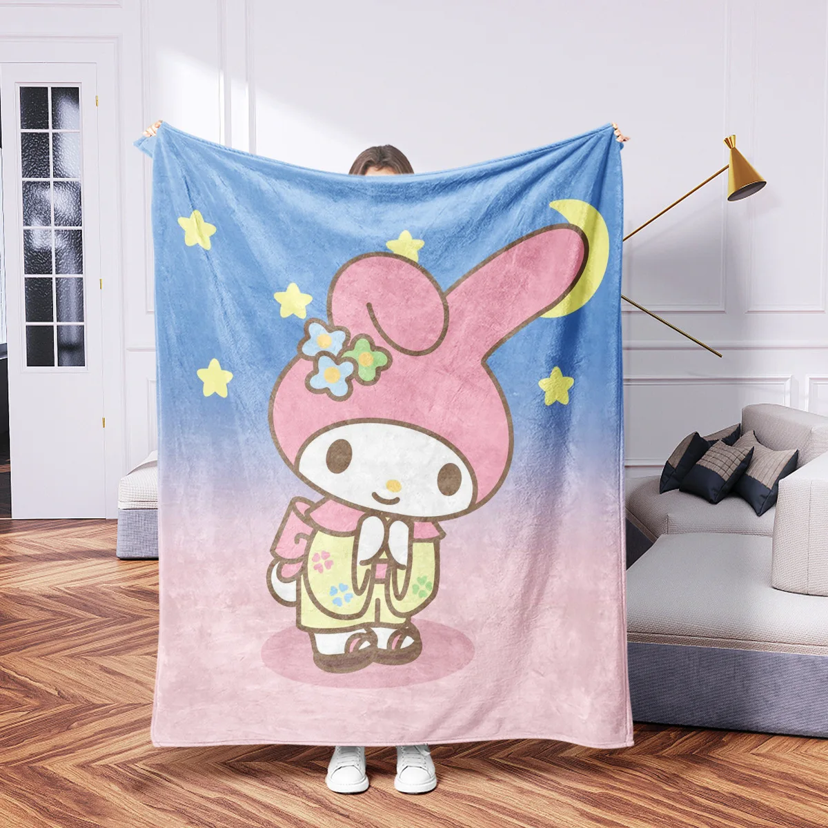 Kawaii Sanrio Cinnamonroll koc Kuromi Hello Kitty flanelowy koc Anime pluszowa lalka lekkie miękkie łóżko kanapa koc prezenty