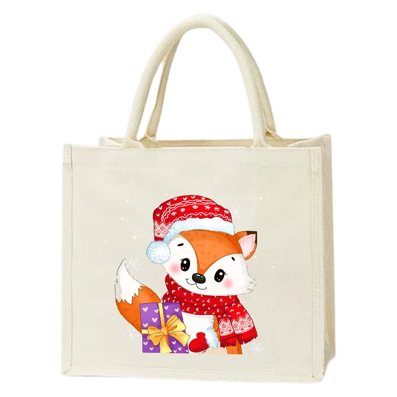 

Vintage Art Christmas Fun Animal Women's Shoulder Bag Eco friendly Shopping Bag Casual Women's Canvas Printed Handbag Gift