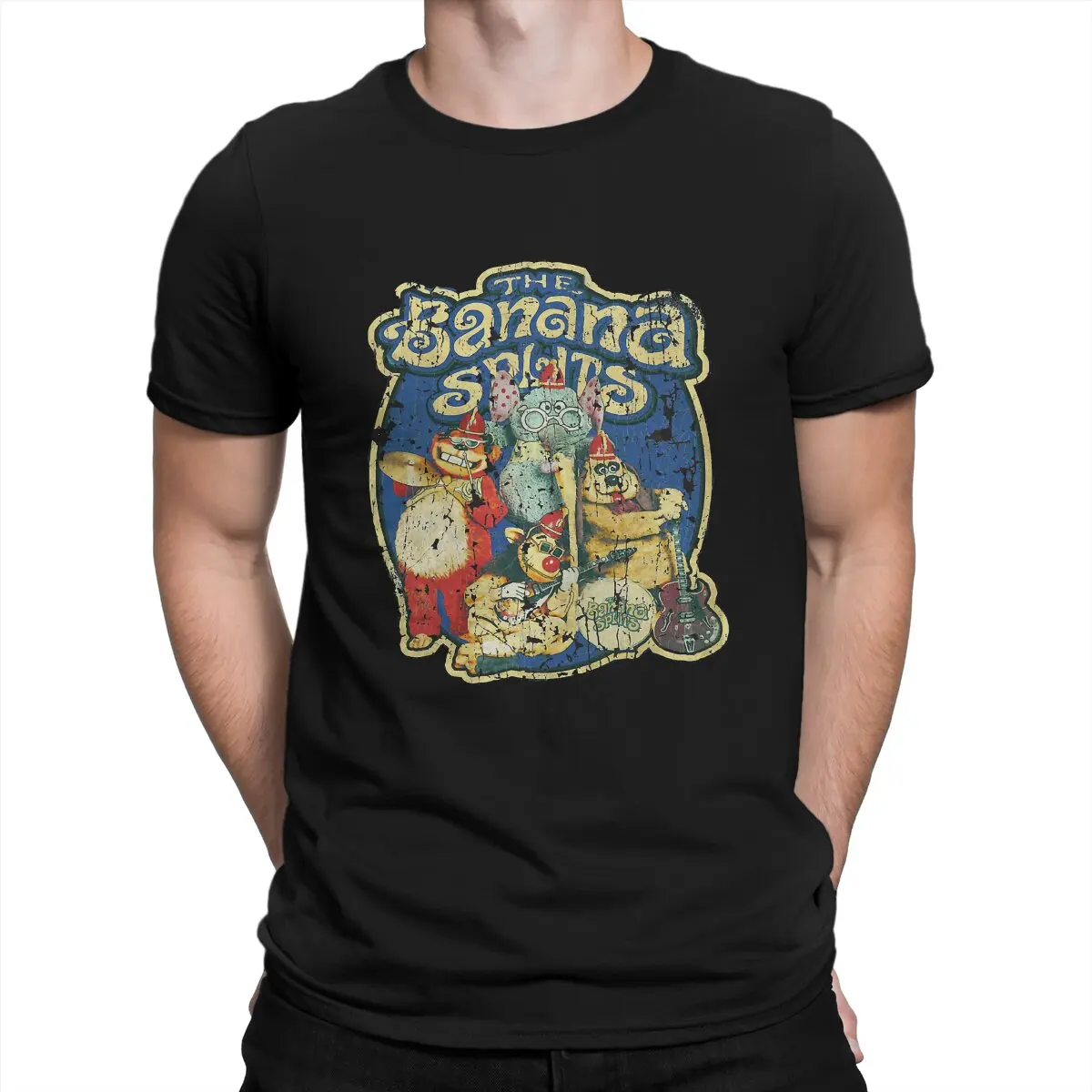 Świąteczna muzyka T Shirt Męskie koszulki z czystej bawełny Vintage Crew Neck The Banana Splits Cartoons Tees Odzież z krótkim rękawem