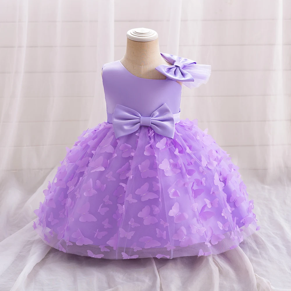 Fashion Butterfly Tulle Baby Party Girl Princess Dress Big Bow First 1st Birthday Flower Girls Tutu Dresses Baptism Evening Gown