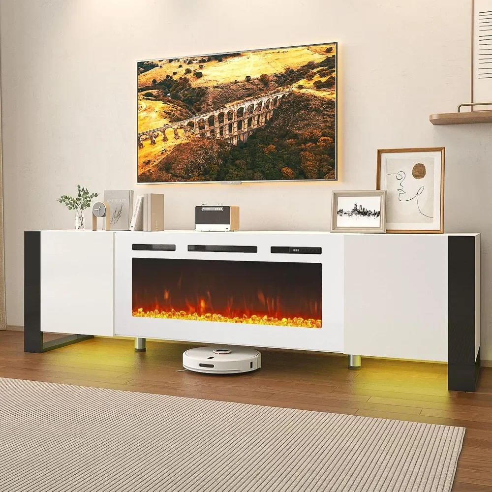 Soporte para TV con chimenea de 36 pulgadas, 70 luces LED modernas para centro de entretenimiento, gabinete consola para TV con patas ajustables para televisores de hasta