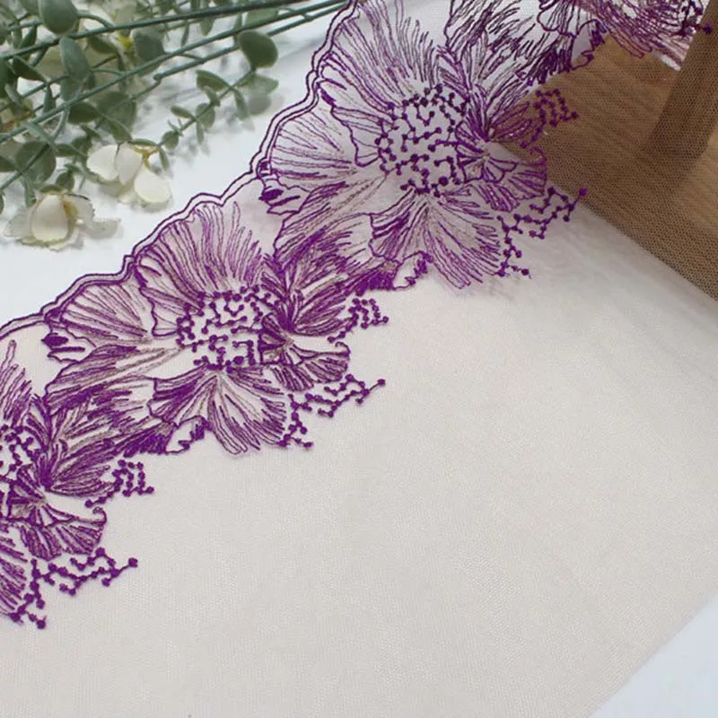 

42Yds/lot Purple Flower Embroidered Tulle Lace Trimmings Dress Lace Fabric Sewing Girl Lingerie Underwear Crafts Material