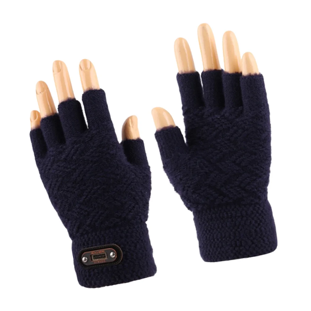 

1Pair Men Winter Gloves Knitted Half Finger Touch Screen Windproof Warm Outdoor Accessories Navy Winter Gloves