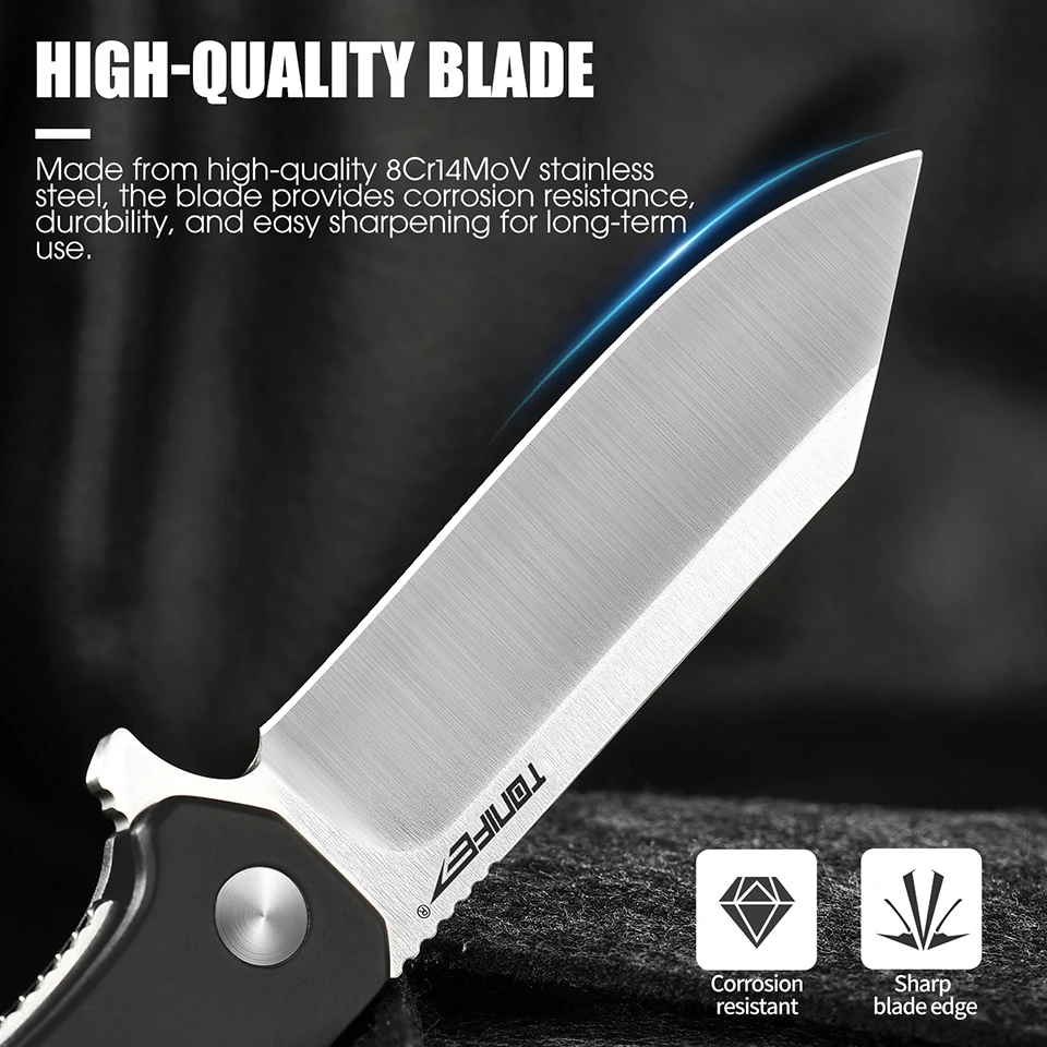Tonife Phantasm Outdoor Folding Knife CKT9204 with 8Cr14MoV Blade and Aluminum Alloy Handle, EDC Pocket Tool for Camping, Hiking