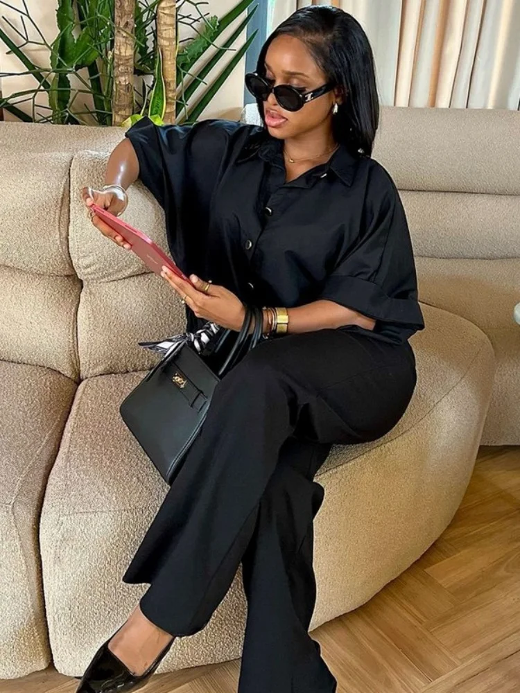 Wmstar Two Piece Set Women Wholesale Shirt Wide Leg Trousers  African Style Women's Clothing Pants Sets Button Matching Suit