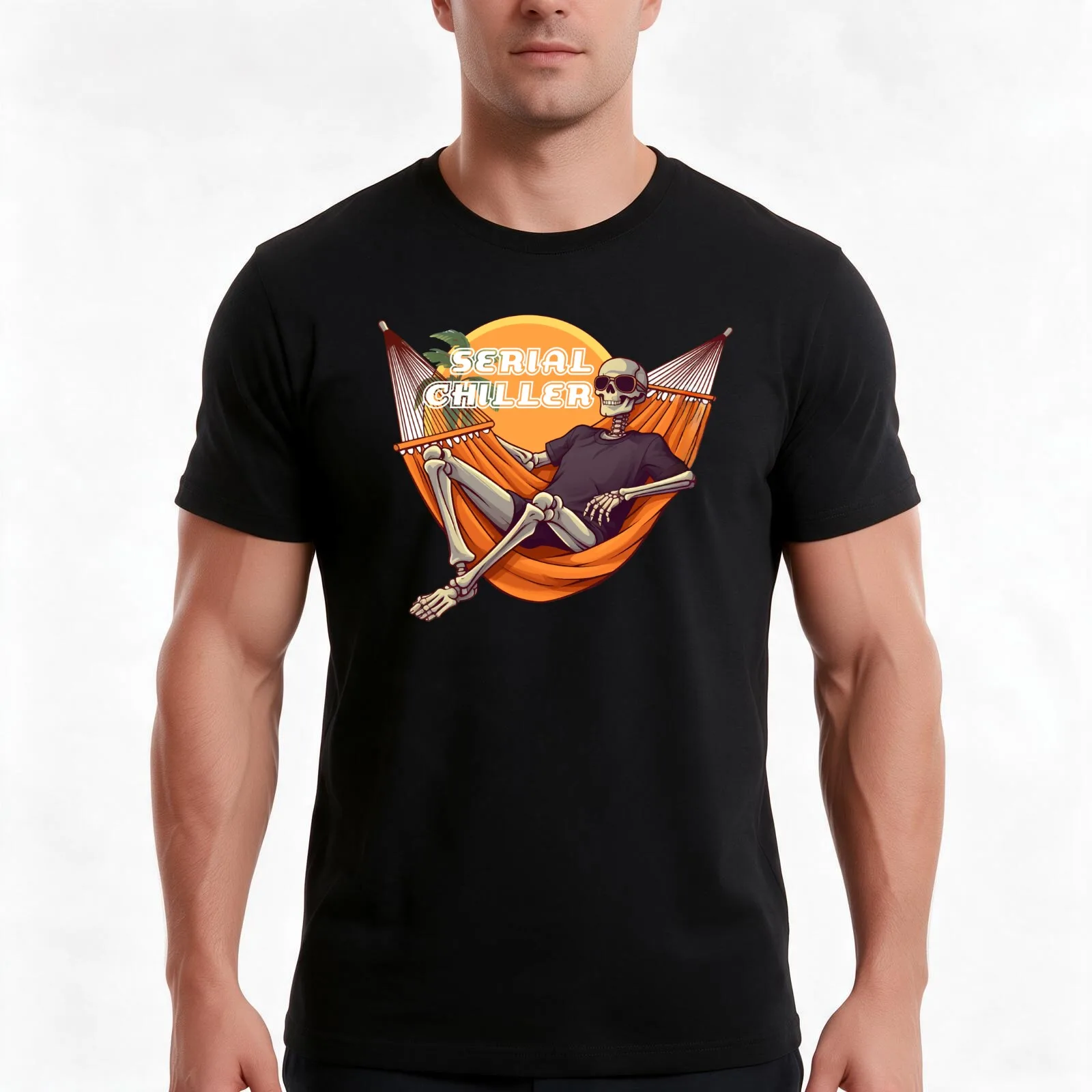 Serial Chiller Skeleton T-Shirt Summer Casual Cotton Tee Oversized Streetwear Tops Vintage Graphic Print Unisex Men Women