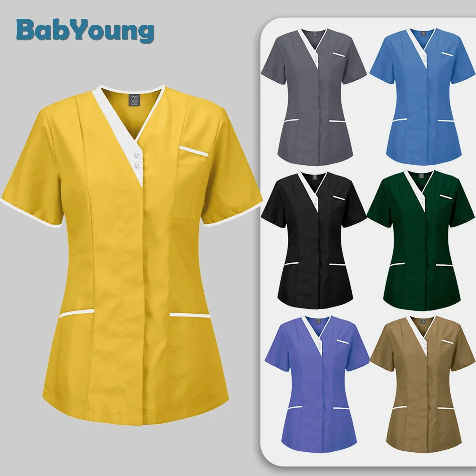 

Medical Scrub Tops with Buttons Hospital Clothes Nurse Doctors Blouse Dentistry Clothes Dental Clinic Pet Workwear Scrubs Shirts