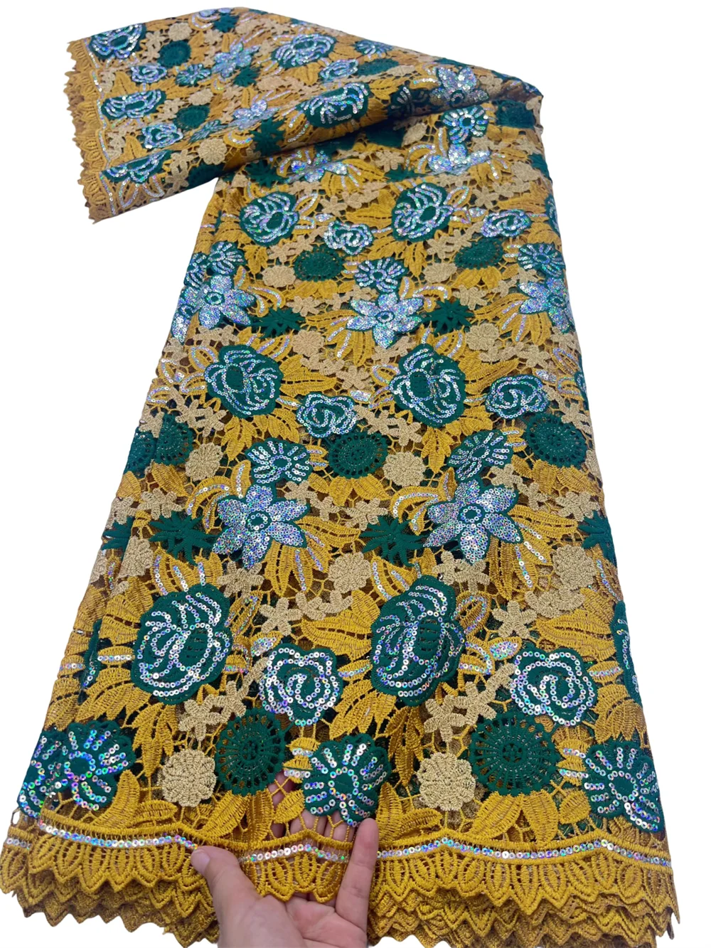 

African Multicolor Water Soluble Lace 5 Yard Guipure Cord Flower 2026 New Nigerian Sequins Lace For Women Evening Party Dress