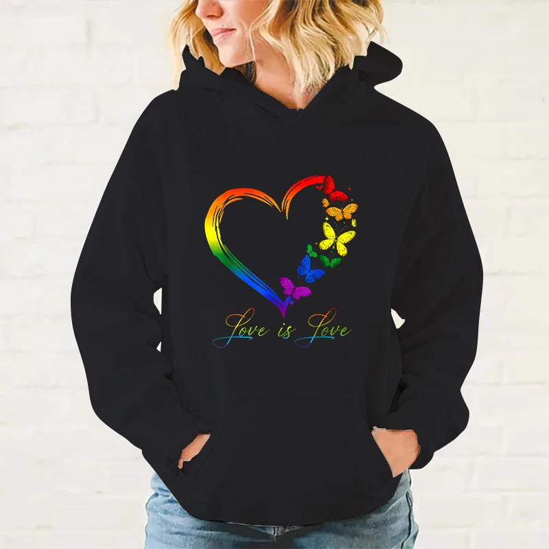 

y2k hoodies Lgbt Love Is Love Butterfly Printing Hooded Pullovers For Men And Women Printed Long Sleeve Pocket Casual Tops