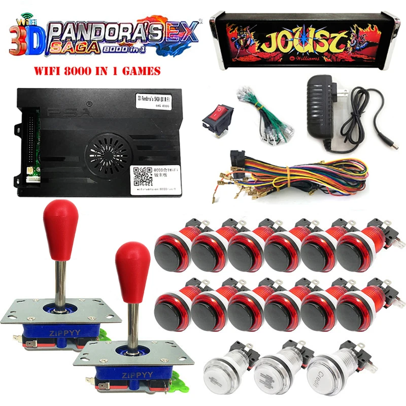 

Arcade Game Machine With Light Box DIY Kit 3D Pandora Saga Box EX 8000 In 1 Game Board With 5pin Joystick Black Cover LED Button