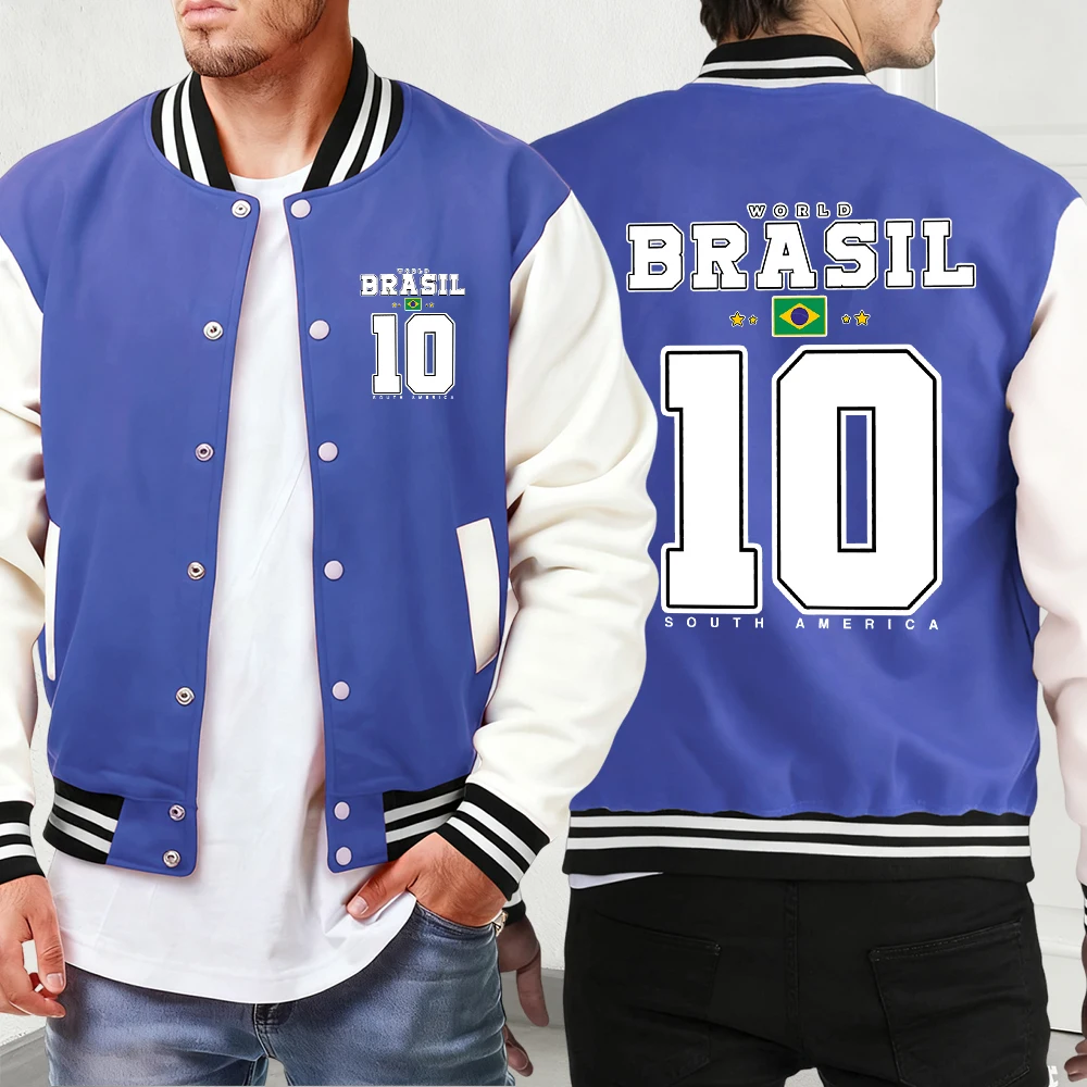 

World Brasil South America Print Street Jackets Man Hip Hop Autumn Coat Basics Casual Streetwear All-Match Comfy Baseball Jersey