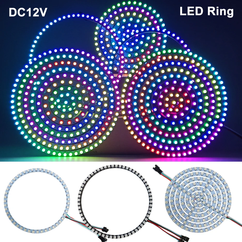 DC12V lampa pierścieniowa Led pełny kolor 3Pin indywidualnie adresowalne piksele okrągły moduł 5050 RGB BuiIt-in IC SK6813 czarny biały PCB